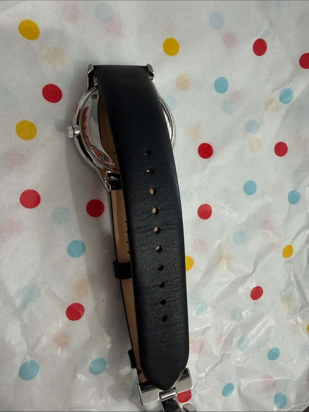 Emporio Armani Black Dial Watch with Black Leather Strap